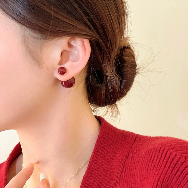 Gempoetry | Double sided bean earrings, Ankra red earrings, new popular style, high-end retro earrings for women