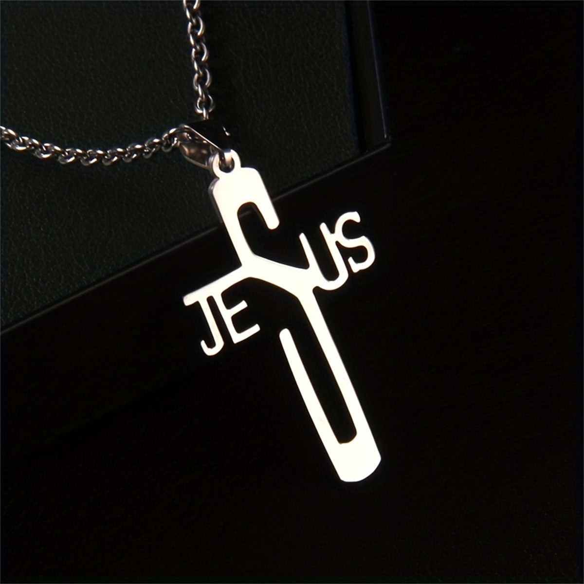 Gempoetry | Stainless steel cross letter Bible men's necklace hollow pendant, prayer gift for friends in stock