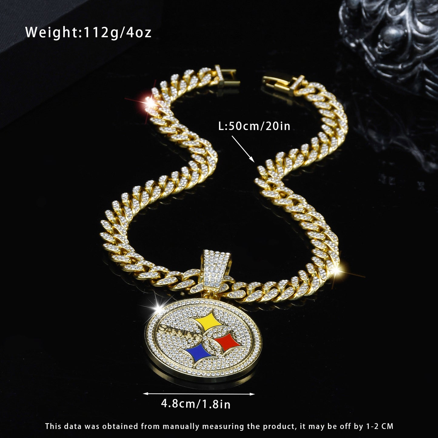 Gempoetry | NFL Pittsburgh Steelers jewelry fashion personality round Steelers football team necklace pendant men's trendy Cuban chain