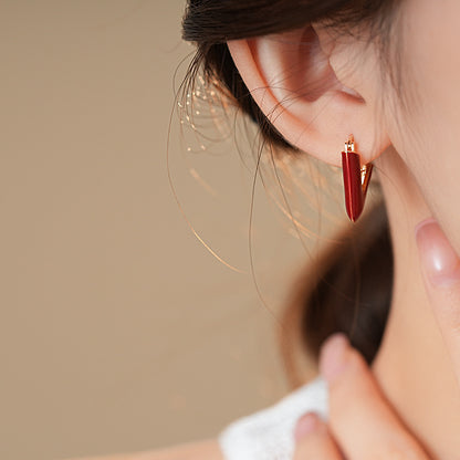 Gempoetry | Ankela red drop glazed V-shaped letter earrings, retro Hong Kong style ear clasps, European and American light luxury temperament, high-end feeling earrings