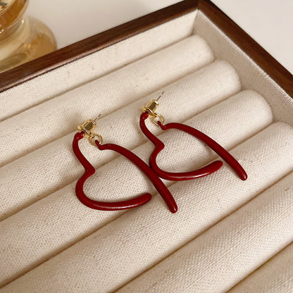 Gempoetry | Autumn and winter wine red peach heart earrings with a high-end feel, French retro heart earrings, Ankola red new style