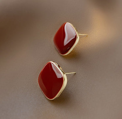 Gempoetry | Retro drop glazed Ankra red square earrings with a female niche design, new popular earrings, light luxury earrings