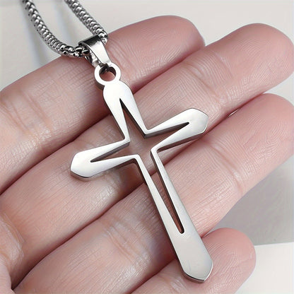 Gempoetry | Stainless steel hollow cross men's and women's silver necklace, fashionable, personalized, simple pendant