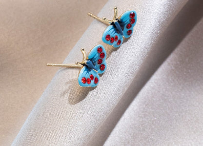 Gempoetry | Blue enamel drop glazed butterfly earrings mini earrings cute, compact, exquisite, niche design temperament silver needle earrings