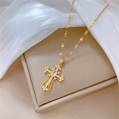 Gempoetry | Fashionable and versatile, exquisite and gorgeous pendant with a cross inlaid with cubic zirconia