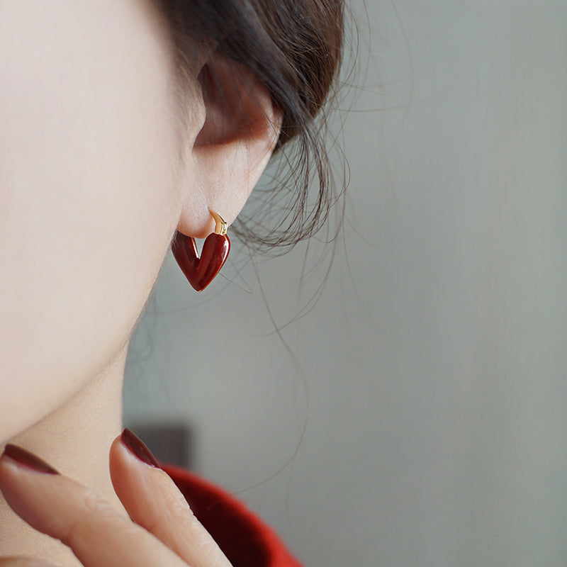 Gempoetry | French Ankela Red Drop Glazed Love Earrings for Women, New Popular Fashion Earrings, Small and High End Earrings