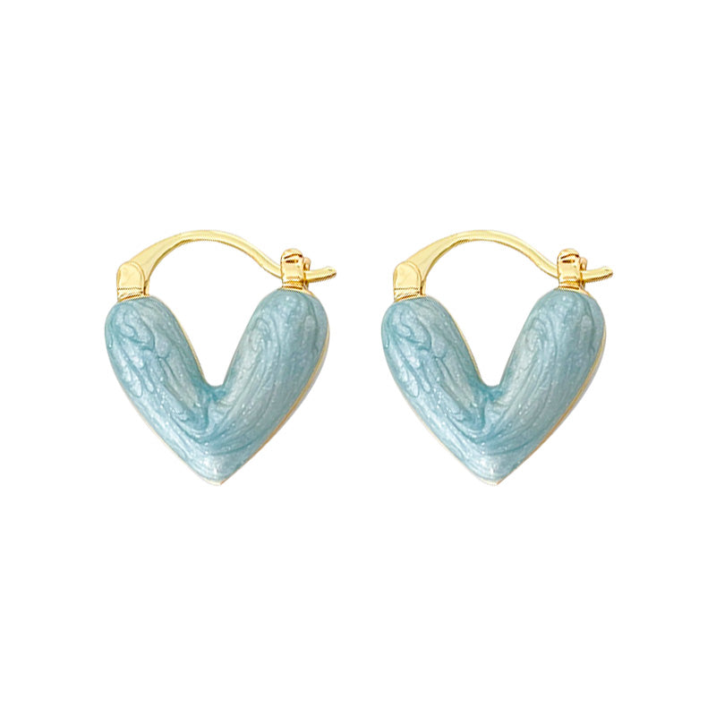 Gempoetry | Oil painting inspired blue heart-shaped drop glaze ear clip with high-end feel, women's minimalist earrings, new earrings