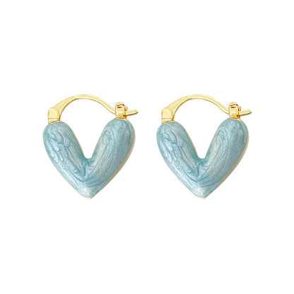 Gempoetry | Oil painting inspired blue heart-shaped drop glaze ear clip with high-end feel, women's minimalist earrings, new earrings