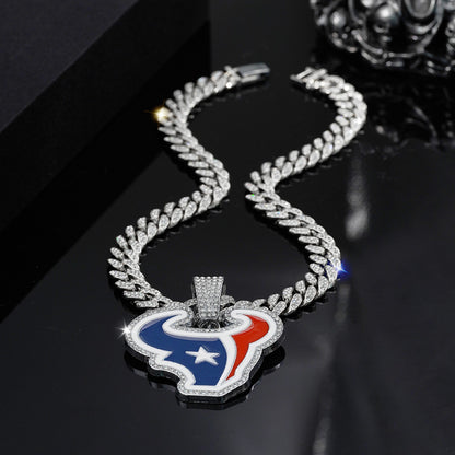 Gempoetry | NFL Houston Texans fashion red and blue oil dripping NFL football team pendant necklace men's hip-hop versatile full diamond Cuban chain