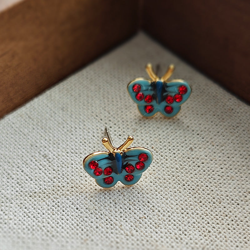 Gempoetry | Blue enamel drop glazed butterfly earrings mini earrings cute, compact, exquisite, niche design temperament silver needle earrings