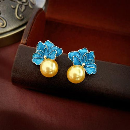 Gempoetry | Vintage Flower Pearl Drip Oil Earrings with Ins Premium Thread Inlaid Vintage Earrings, Fashionable and Versatile Earrings, New