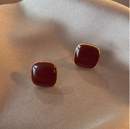 Gempoetry | Retro drop glazed Ankra red square earrings with a female niche design, new popular earrings, light luxury earrings