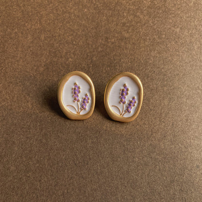 Gempoetry | French retro lavender enamel earrings with niche design, artistic earrings, simple temperament, flower earrings, s925 silver