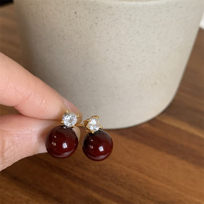 Gempoetry | Ankela pearl earrings with high-end wine red vintage earrings, autumn and winter new earrings