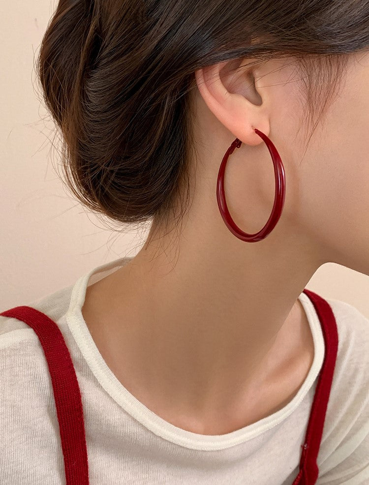 Gempoetry | Vintage plain circle Ankela red earrings with a light luxury and high-end feel, large earrings for women, new popular and exaggerated ear accessories