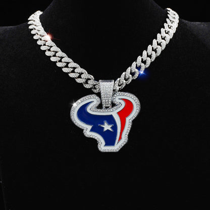 Gempoetry | NFL Houston Texans fashion red and blue oil dripping NFL football team pendant necklace men's hip-hop versatile full diamond Cuban chain