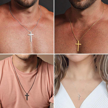 Gempoetry | New Ins style minimalist titanium steel black cross necklace, trendy men's versatile pendant, sweater chain accessory