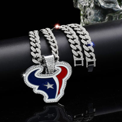 Gempoetry | NFL Houston Texans fashion red and blue oil dripping NFL football team pendant necklace men's hip-hop versatile full diamond Cuban chain