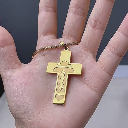 Gempoetry | American Football Stainless Steel Cross Bible Pendant Necklace First Communion Baptism Sports Jewelry