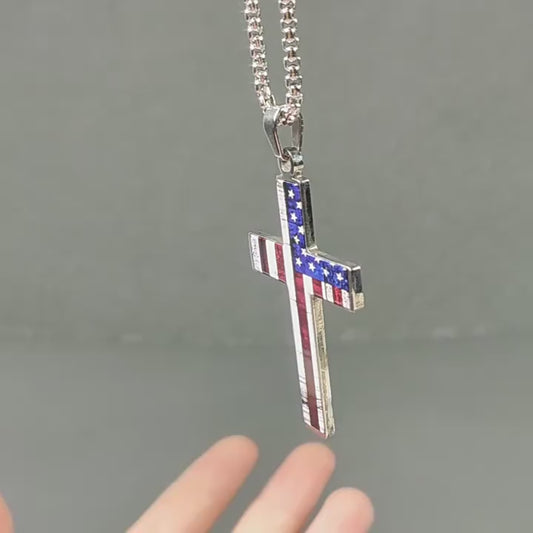 Gempoetry | Stainless steel national flag cross pendant necklace, neutral and fashionable titanium steel necklace