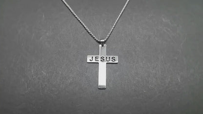 Gempoetry | Stainless steel cross Bible pendant necklace with hollowed out design for men and women