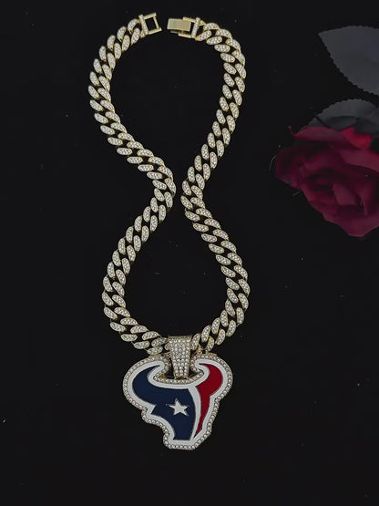 Gempoetry | NFL Houston Texans fashion red and blue oil dripping NFL football team pendant necklace men's hip-hop versatile full diamond Cuban chain